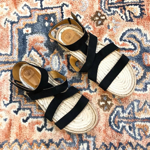 Cocolico Black Suede Leather Espadrille Sandals 39 - Picture 1 of 8